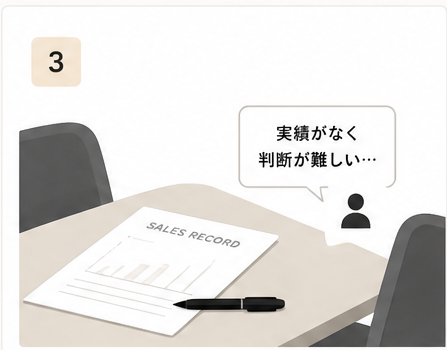 実績がなく判断が難しいという商談の様子